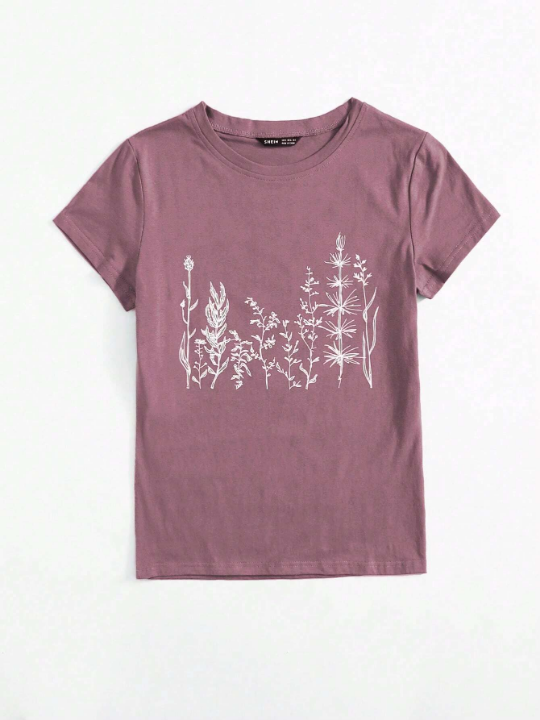 Plant Printed Short Sleeve T-Shirt