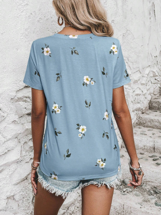 LUNE Floral Print Round Neck Tee Graphic T Shirt