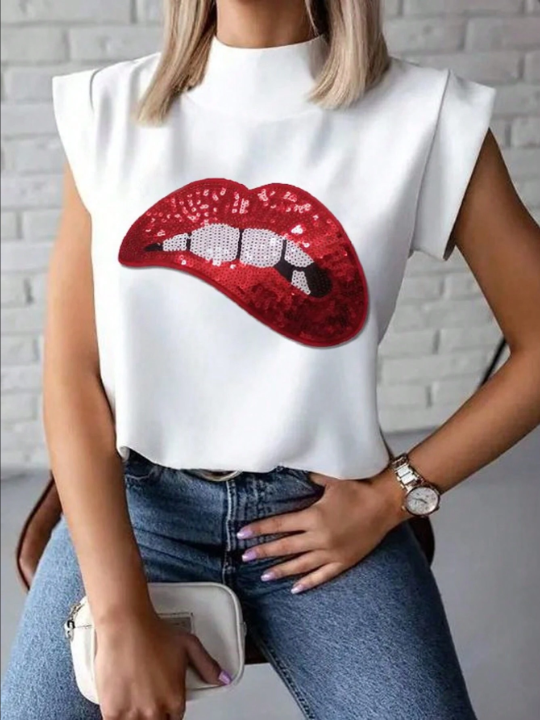 LUNE Women's Lip Print Short Sleeves Tee