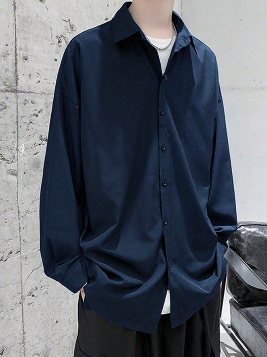 Manfinity Hypemode Loose Fit Men's Solid Color Drop Shoulder Shirt