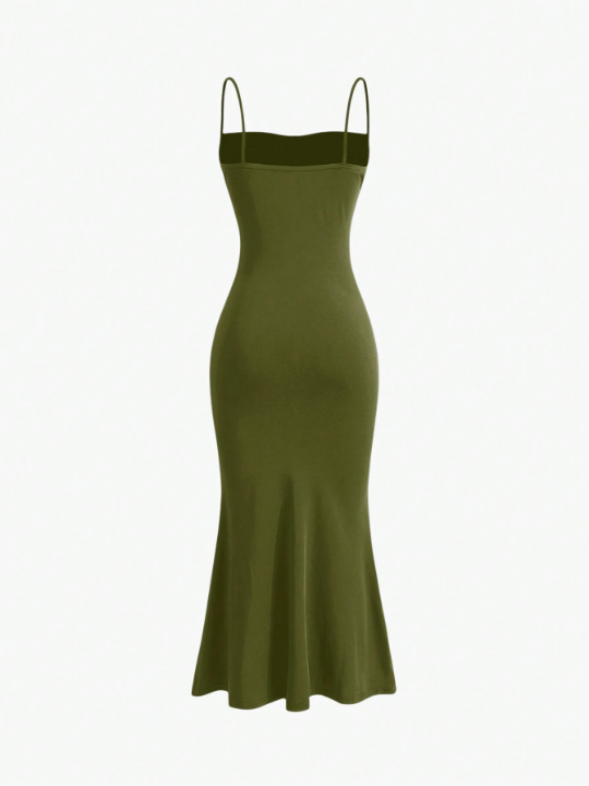 MOD Solid Color Pleated Mermaid Style Cami Dress