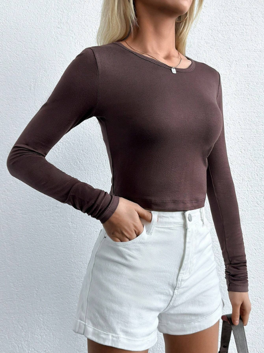 Frenchy Solid Round Neck Crop Tee