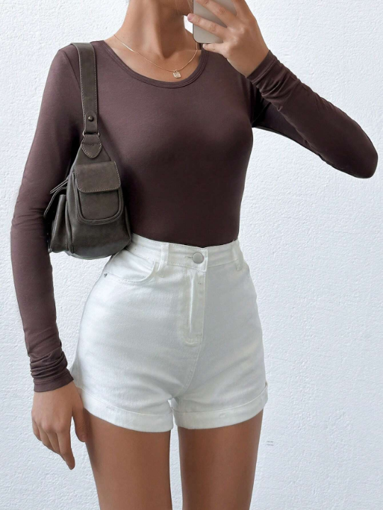 Frenchy Solid Round Neck Crop Tee