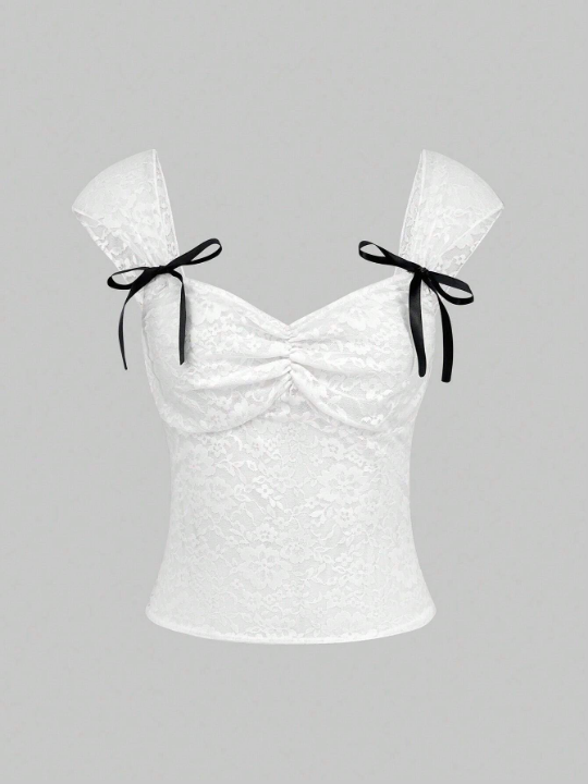 MOD Lace Camisole Top With Bow Decoration