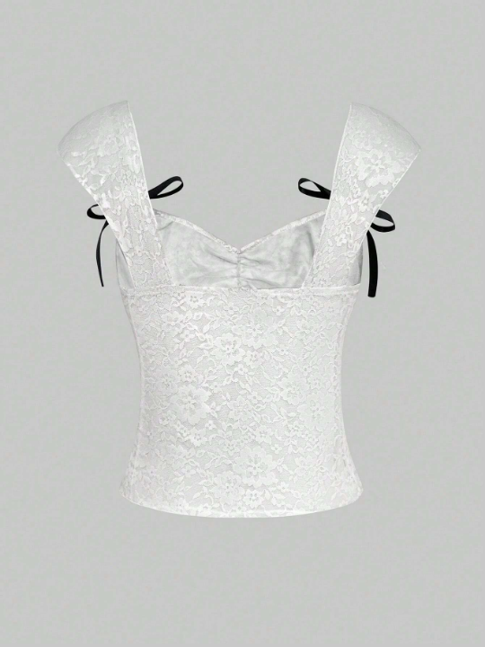 MOD Lace Camisole Top With Bow Decoration