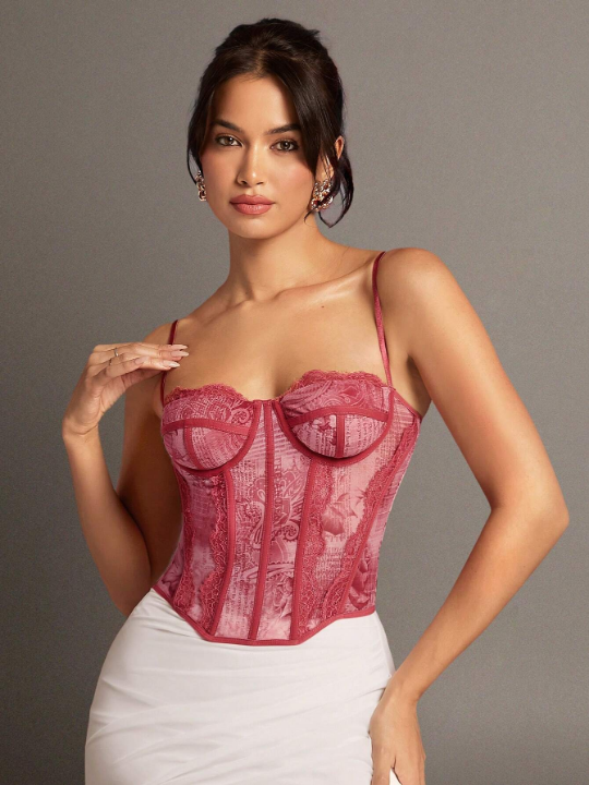 BAE Red Graphic Print Lace Women's Corset