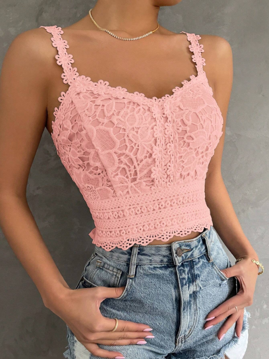 Essnce Guipure Lace Overlay Cami Top