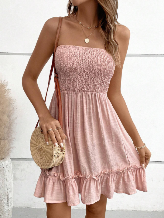 VCAY Solid Ruffle Hem Tube Dress