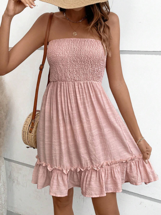 VCAY Solid Ruffle Hem Tube Dress