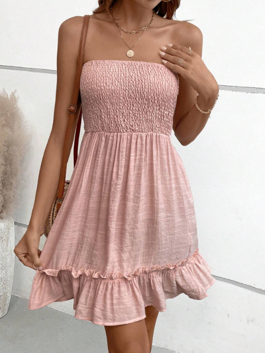 VCAY Solid Ruffle Hem Tube Dress