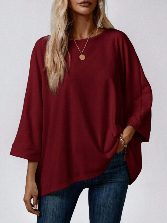 LUNE Women's Solid Color Batwing Sleeve T-Shirt