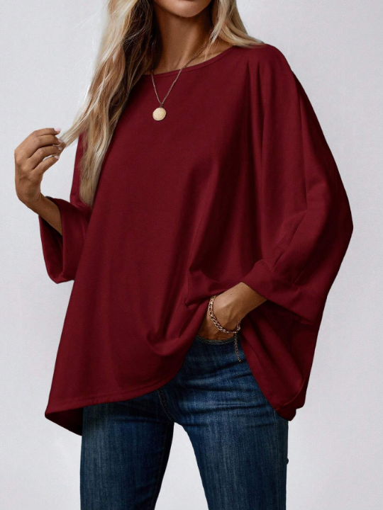 LUNE Women's Solid Color Batwing Sleeve T-Shirt