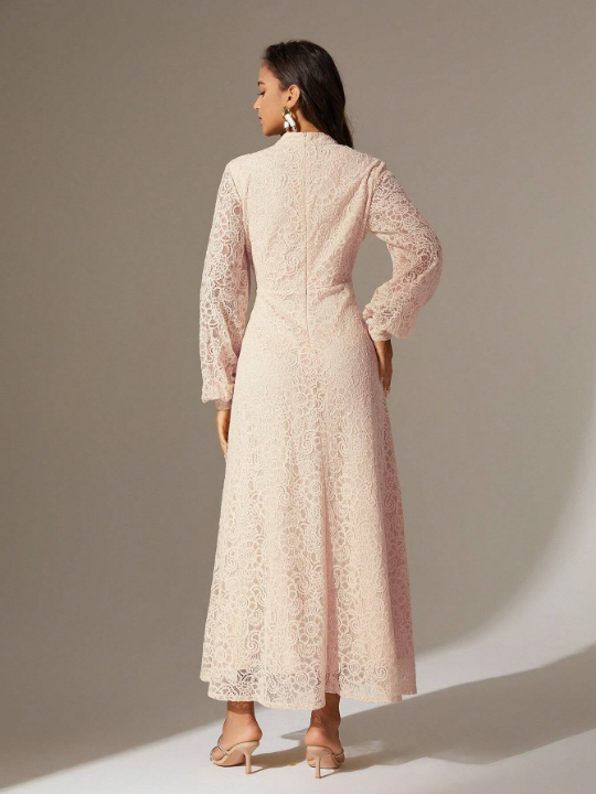 Anewsta Women's Long Sleeve Lace Solid Color Dress Anewsta Women's Long Sleeve Lace Solid Color Dress