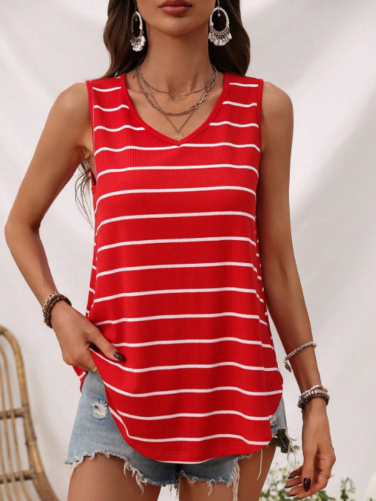 LUNE Women's V-Neck Striped Tank Top