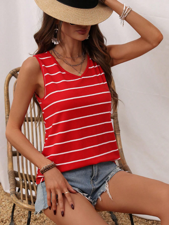 LUNE Women's V-Neck Striped Tank Top