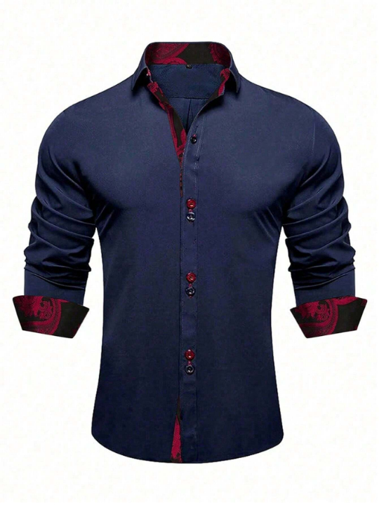 Manfinity Homme Men Contrast Trim Button Up Shirt