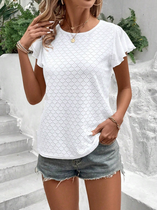 LUNE Round Neck Ruffle Sleeve T-Shirt