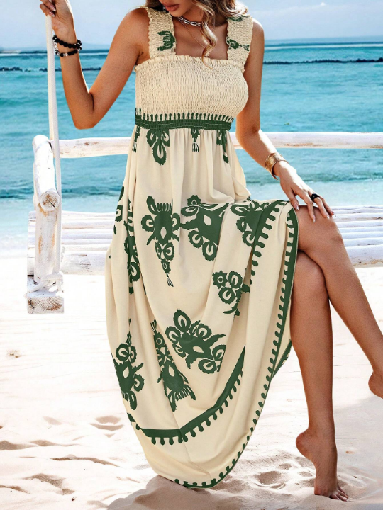 VCAY Random Printed Bustier Collarless Dress