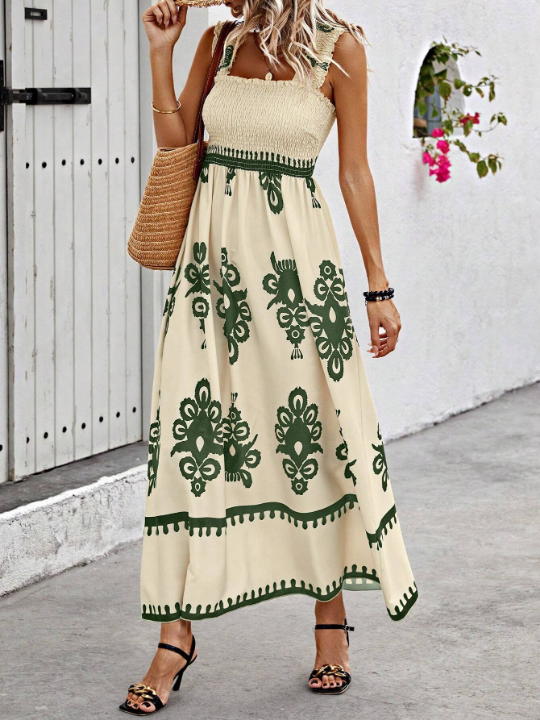 VCAY Random Printed Bustier Collarless Dress