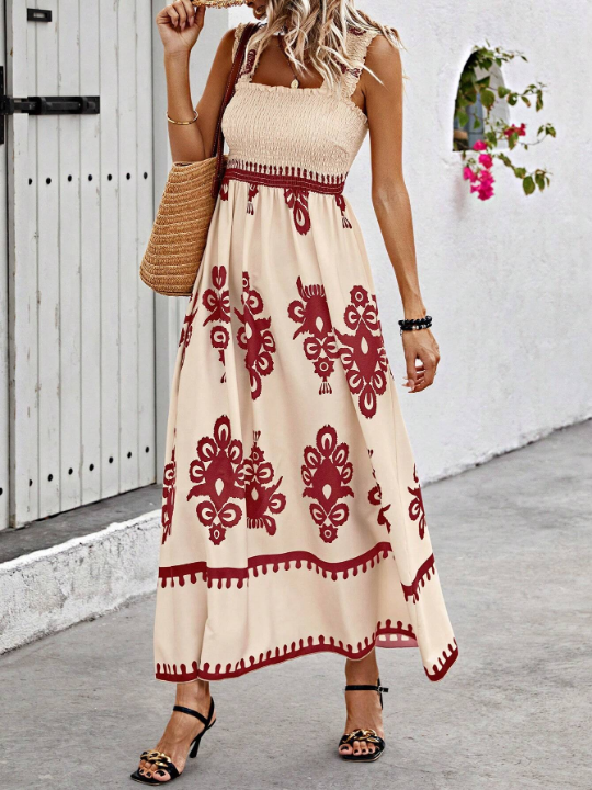 VCAY Random Printed Bustier Style Sleeveless Dress