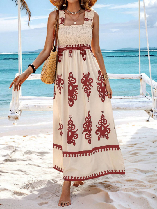 VCAY Random Printed Bustier Style Sleeveless Dress