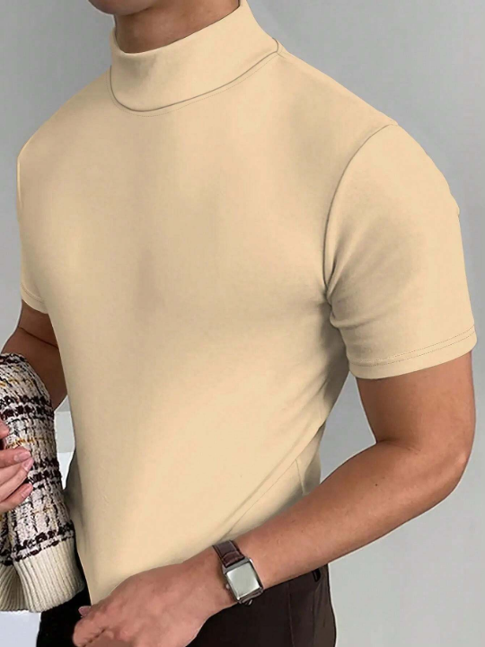Men's Solid Color Turtle Neck Short Sleeve T-Shirt