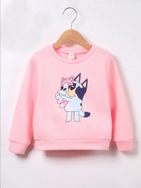 Young Girl Cartoon Graphic Thermal Lined Sweatshirt