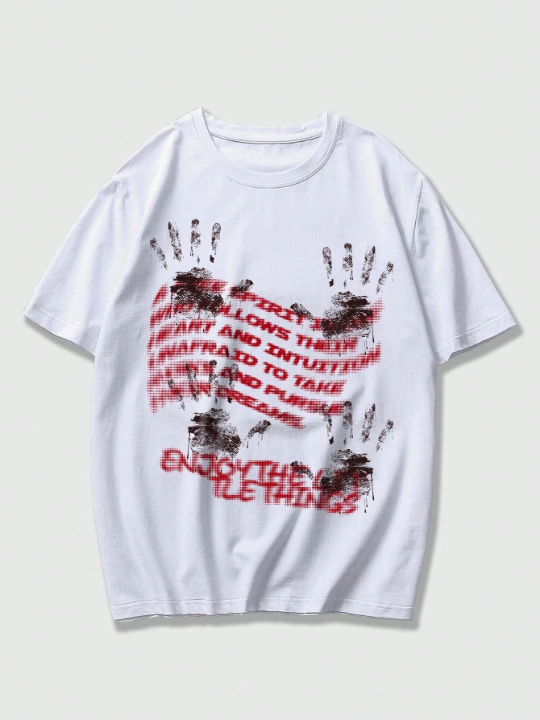 ROMWE Academia Men's Handprint Printed T-Shirt