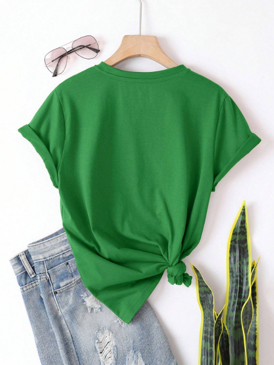 Essnce Solid Color Round Neck Casual Short Sleeve T-Shirt