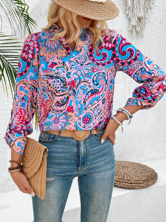 LUNE Printed Notched Collar Casual Shirt With Paisley Pattern