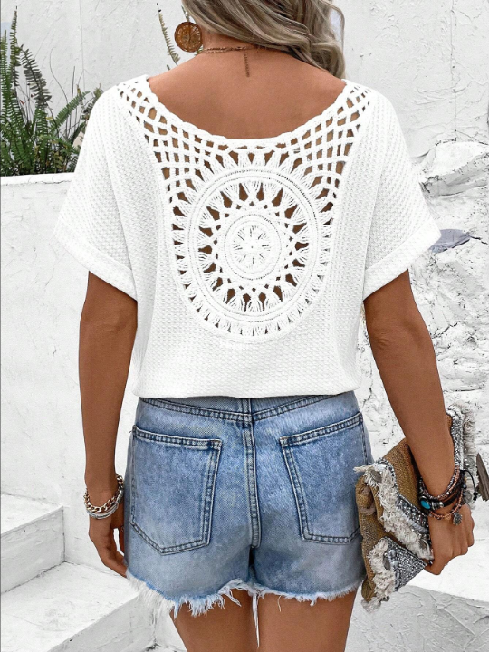 VCAY Women's Solid Color Short Sleeve T-Shirt With Hollow Out Back Design