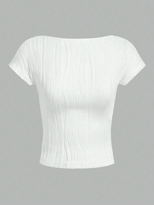 EZwear White Knitted Slim Fit Backless T-Shirt