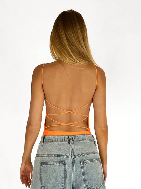 BAE Solid Color Cross Back Strap & Backless & Slim Fit Camisole Top