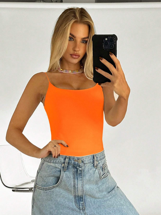 BAE Solid Color Cross Back Strap & Backless & Slim Fit Camisole Top