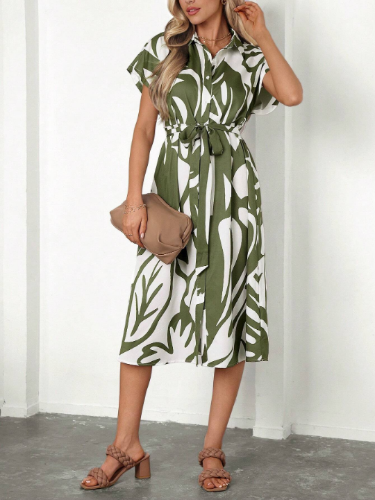 Clasi Women's Front Button Plant Printed Dress