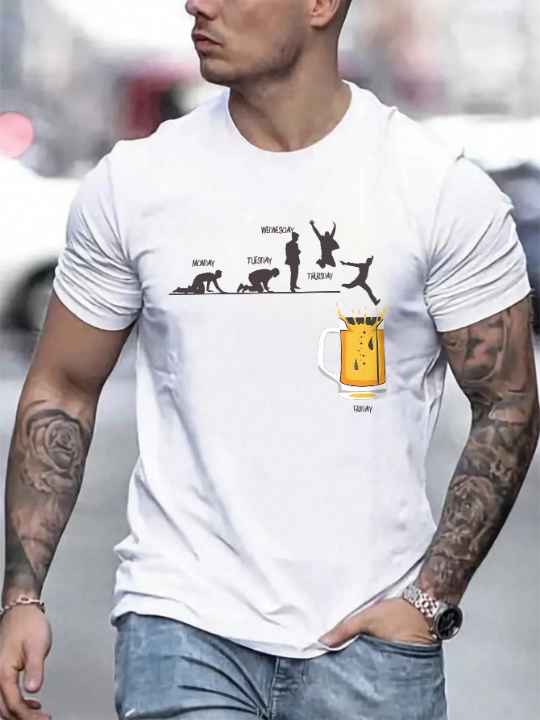 Men's Letter & Character Printed Short Sleeve T-Shirt