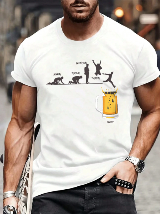 Men's Letter & Character Printed Short Sleeve T-Shirt