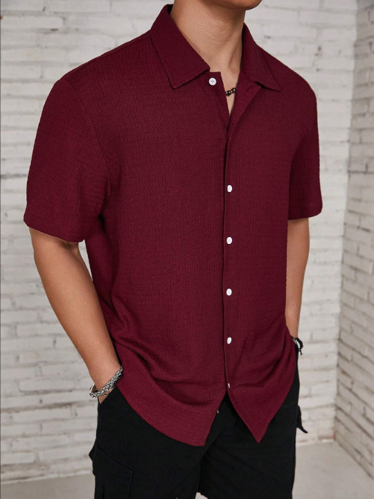 Manfinity Homme Loose Fit Men's Solid Color Button Up Shirt