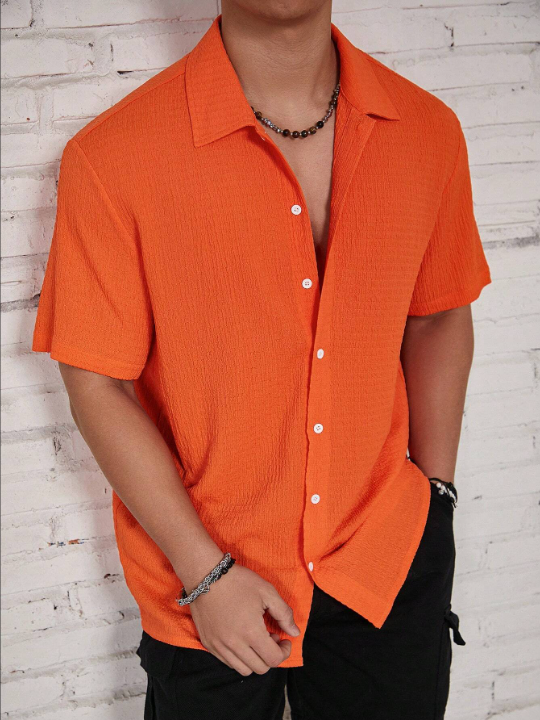 Manfinity Homme Loose Fit Men's Solid Color Button Up Shirt