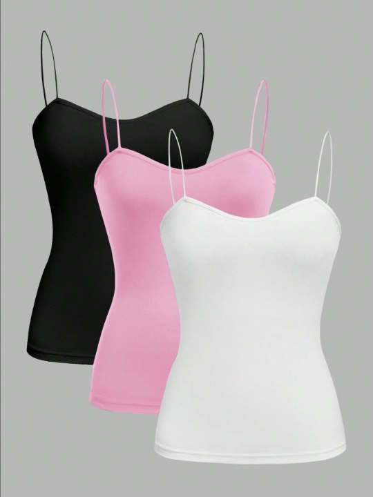 EZwear Women's Casual 3pcs/Set Spaghetti Strap Basic Sexy Tank Tops, Suitable For Summer