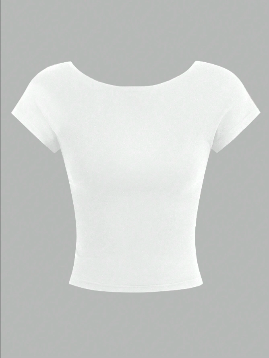 EZwear Casual Solid Color Backless One Shoulder Slim Fit Women's T-Shirt, Perfect For Summer