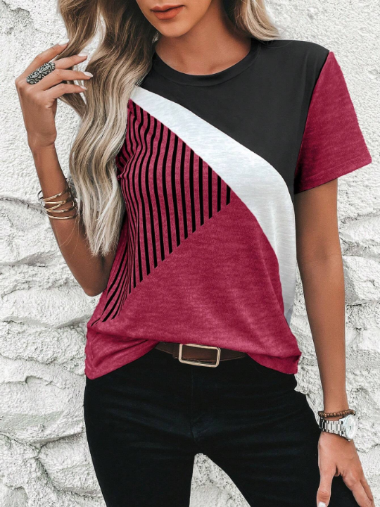 Clasi Color Block Striped Short Sleeve T-Shirt