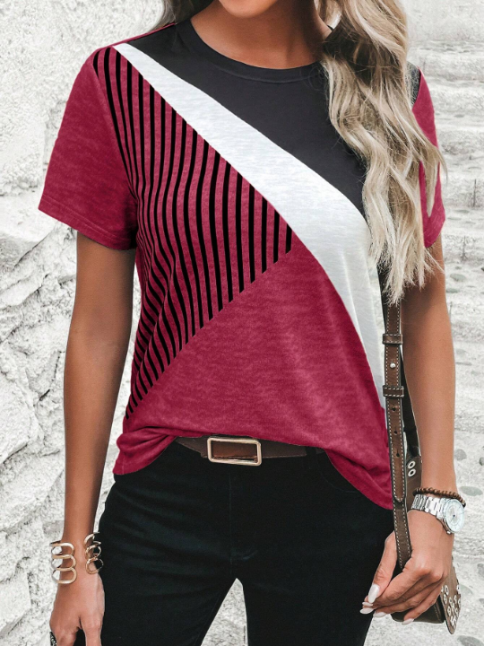 Clasi Color Block Striped Short Sleeve T-Shirt