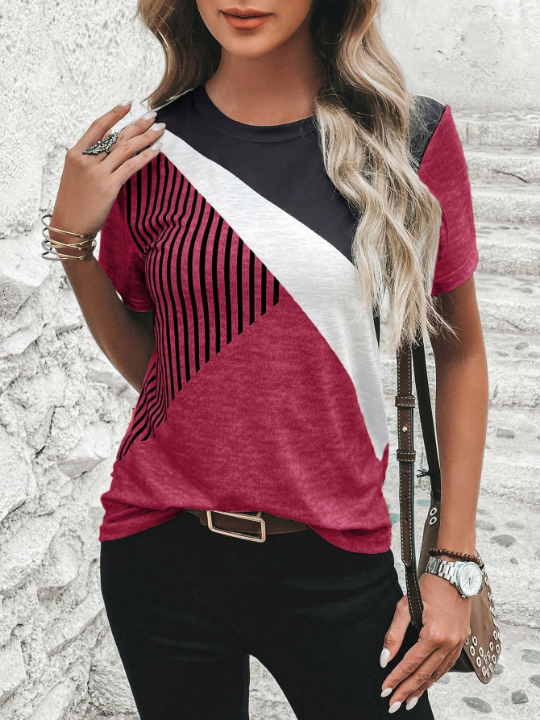 Clasi Color Block Striped Short Sleeve T-Shirt