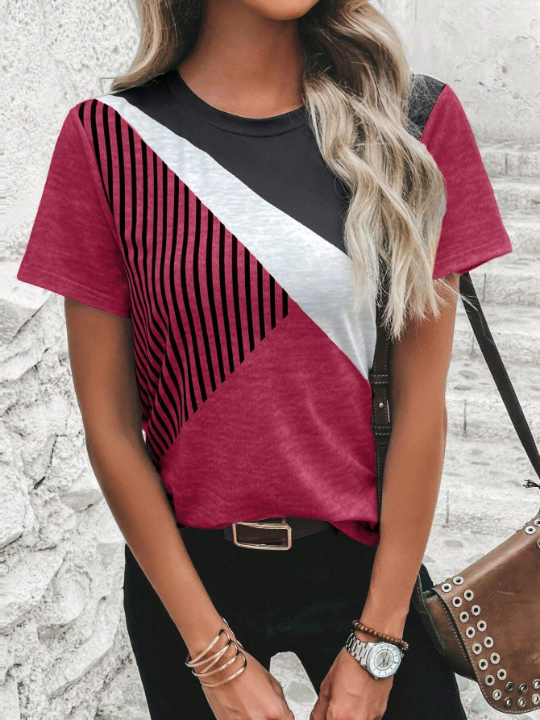 Clasi Color Block Striped Short Sleeve T-Shirt