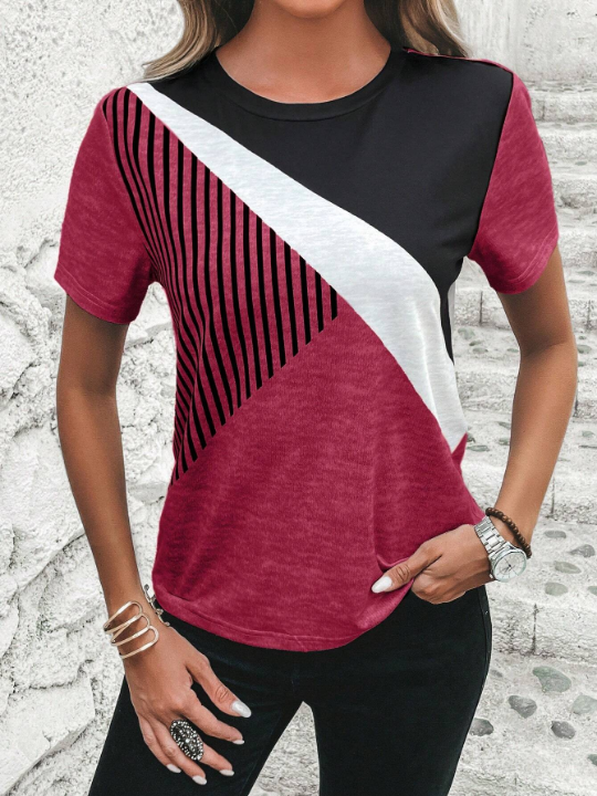 Clasi Color Block Striped Short Sleeve T-Shirt