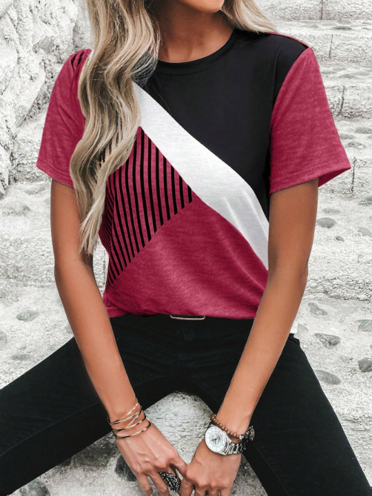 Clasi Color Block Striped Short Sleeve T-Shirt