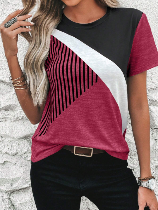 Clasi Color Block Striped Short Sleeve T-Shirt