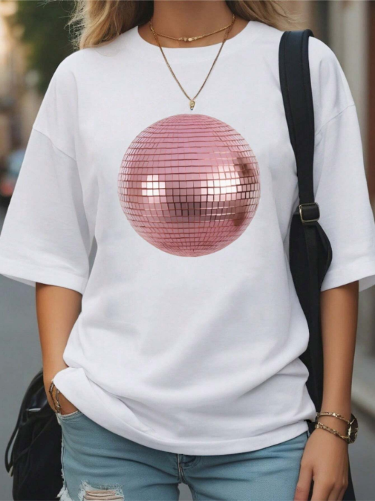 Light Bulb Printed Round Neck Short Sleeve T-Shirt