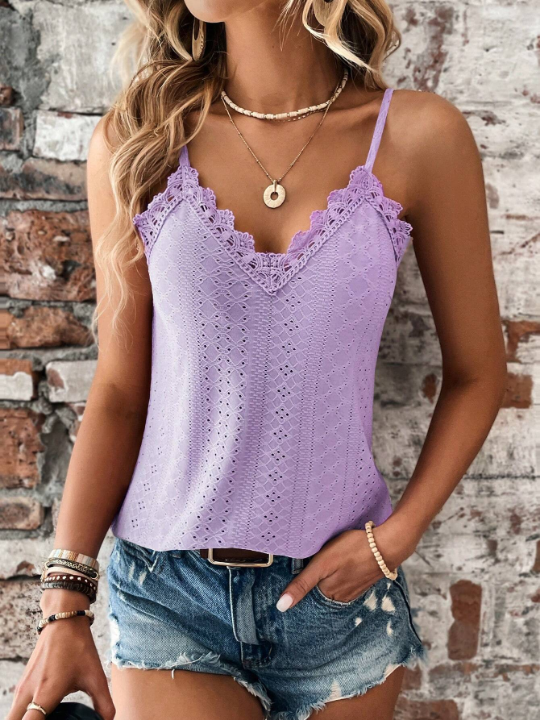 LUNE Solid Color Lace Trim Camisole